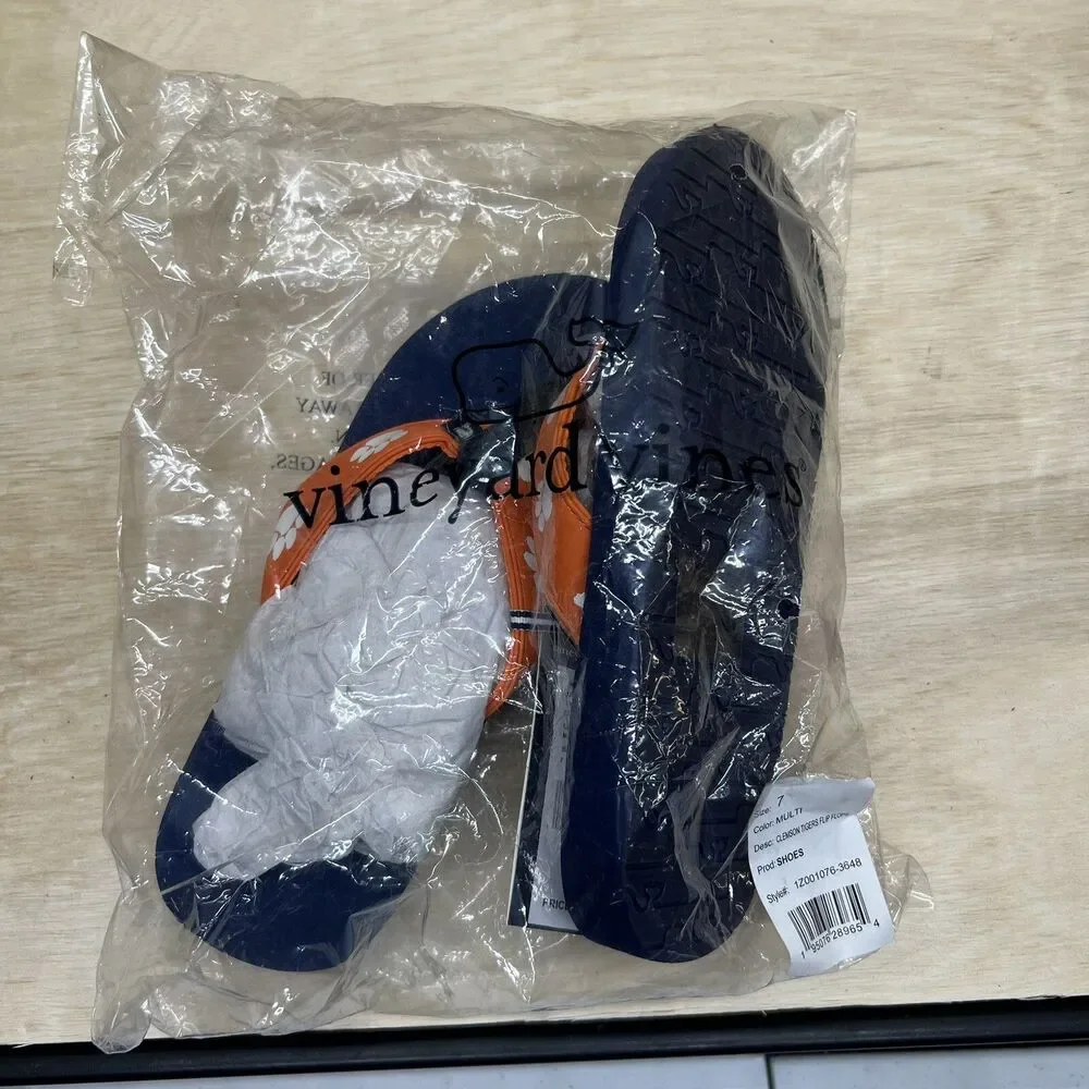 NEW sz 7 Mens Vineyard Vines Orange Clemson Tigers Flip Flops